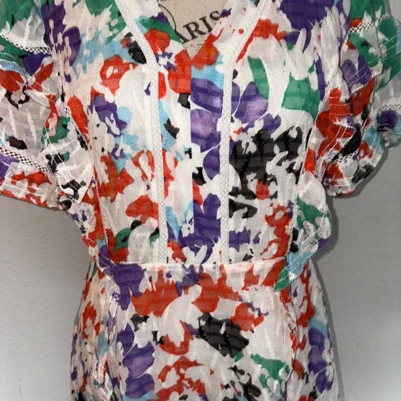 Tanya Taylor Rhett Mini Dress Silk Blend Floral Ruffles Size 4 - Picture 3 of 5